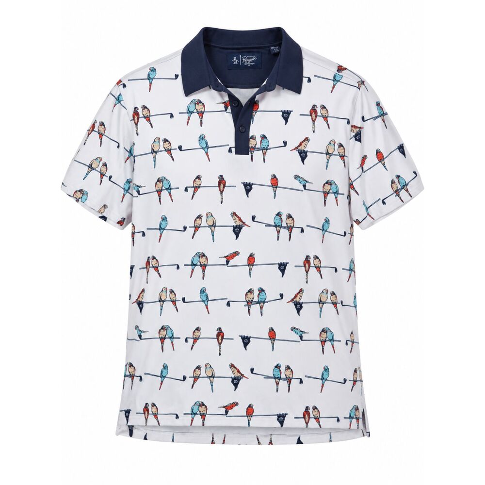 Original Penguin White Bird Golf Club Print Performance Polo Shirt XL
